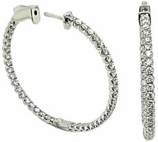 LARGE 2.25CT DIAMOND 14KT WHITE GOLD 3D INSIDE OUT LUCIDA HOOP HANGING EARRINGS