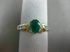 ESTATE .83CT DIAMOND & EMERALD 14K TWO TONE GOLD OVAL SEMI BEZEL ENGAGEMENT RING