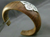 ESTATE .30CT DIAMOND 14KT WHITE GOLD HANDCRAFTED FILIGREE WOODEN BANGLE BRACELET