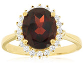 LARGE 3.11CT DIAMOND & AAA GARNET 14KT YELLOW GOLD OVAL & ROUND HALO FLOWER RING