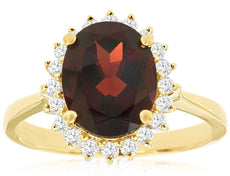 LARGE 3.11CT DIAMOND & AAA GARNET 14KT YELLOW GOLD OVAL & ROUND HALO FLOWER RING