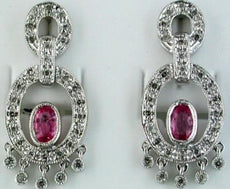 .95CT DIAMOND & AAA PINK SAPPHIRE 14KT WHITE GOLD OVAL & ROUND FILIGREE EARRINGS