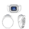 LARGE 2.40CT DIAMOND & AAA SAPPHIRE 14KT WHITE GOLD EMERALD CUT BEZEL MEN'S RING