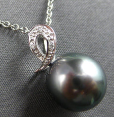 .02CT DIAMOND & TAHITIAN PEARL 14KT WHITE GOLD TEAR DROP APPLE FLOATING PENDANT