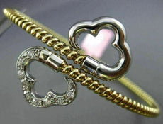 ESTATE WIDE .12CT DIAMOND 14KT 2 TONE GOLD 3D FLOWER FLEXIBLE BANGLE BRACELET