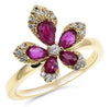 ESTATE WIDE .86CT DIAMOND & AAA RUBY 14KT YELLOW GOLD 3D ROSE FLOWER LOVE RING