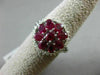 ESTATE LARGE 1.80CT DIAMOND & AAA RUBY 18KT WHITE GOLD 3D HALO FLOWER LOVE RING