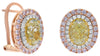 LARGE 3.96CT MULTI COLOR DIAMOND 18KT TRI COLOR GOLD 3D OVAL HALO STUD EARRINGS