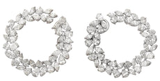 12.9CT DIAMOND 18KT WHITE GOLD 3D MARQUISE SHAPE & ROUND FLOWER HANGING EARRINGS