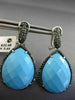 ESTATE LARGE 21.21CT BLACK DIAMOND & TURQUOISE 14KT WHITE GOLD CLIP ON EARRINGS