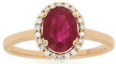 1.37CT DIAMOND & AAA RUBY 14K ROSE GOLD 3D OVAL & ROUND CLASSIC FLOWER LOVE RING