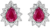 .49CT DIAMOND & AAA RUBY 14KT WHITE GOLD ROUND & PEAR SHAPE FLOWER STUD EARRINGS