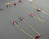ESTATE LONG 20.83CT RUBIES 14KT YELLOW GOLD 3D MARQUISE SHAPE TIN TOP NECKLACE