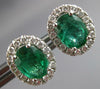 LARGE 2.43CT DIAMOND & AAA COLUMBIAN EMERALD 18KT WHITE GOLD OVAL STUD EARRINGS