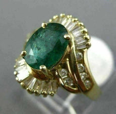 ESTATE 1.47CT DIAMOND & AAA EMERALD 14K YELLOW GOLD 3D OVAL SWIRL BALLERINA RING