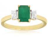 1.28CT DIAMOND & AAA EMERALD 14K 2 TONE GOLD 3 STONE EMERALD CUT ENGAGEMENT RING