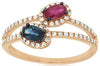 .83CT DIAMOND & AAA MULTI GEM 14KT ROSE GOLD 3D OVAL & ROUND DOUBLE FLOWER RING