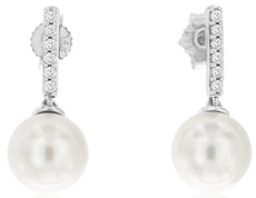 .10CT DIAMOND & AAA SOUTH SEA PEARL 14KT WHITE GOLD 3D CLASSIC HANGING EARRINGS