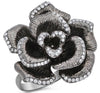 ESTATE LARGE .35CT DIAMOND 18KT BLACK GOLD 3D HANDCRAFTED ROSE FLOWER LOVE RING