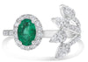 LARGE 1.40CT DIAMOND & AAA EMERALD 14KT WHITE GOLD MULTI SHAPE MULTI LEAF RING