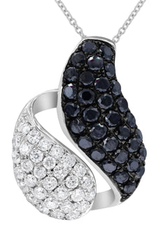 1.31CT WHITE & BLACK DIAMOND 14KT WHITE GOLD 3D MULTI ROW SNAKE FLOATING PENDANT