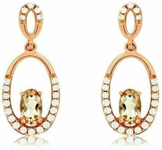 ESTATE .60CT DIAMOND & AAA MORGANITE 14K ROSE GOLD CLASSIC OVAL HANGING EARRINGS