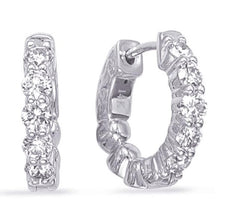 1.50CT DIAMOND 14K WHITE GOLD 3D ROUND SHARED PRONG HUGGIE HOOP HANGING EARRINGS