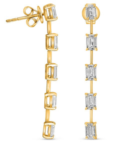 2.25CT DIAMOND 14KT YELLOW GOLD 3D EMERALD CUT BY THE YARD FUN HANGING EARRINGS
