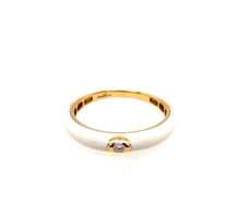 ESTATE .03CT DIAMOND & WHITE ENAMEL 18KT YELLOW GOLD SOLITAIRE ETOILE FUN RING