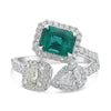 LARGE 2.91CT DIAMOND & AAA EMERALD 14KT WHITE GOLD MULTI SHAPE 3 STONE LOVE RING
