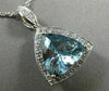 ESTATE LARGE 6.09CT DIAMOND & AQUAMARINE 14K WHITE GOLD 3D TRILLION HALO PENDANT