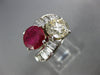 LARGE 3.65CT WHITE FANCY YELLOW DIAMOND & RUBY 18KT WHITE GOLD CRISS CROSS RING