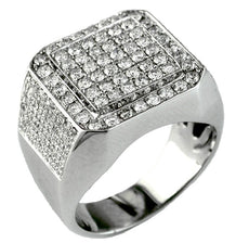 ESTATE LARGE 2.20CT DIAMOND 14KT WHITE GOLD CLASSIC SQUARE HALO PAVE MEN'S RING