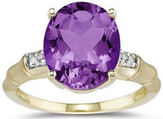 4.0CT DIAMOND & AAA AMETHYST 14KT YELLOW GOLD 3D OVAL & ROUND BAMBOO FUN RING