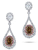 LARGE 4.02CT WIHTE MOCHA & PINK DIAMOND PLATINUM OVAL & ROUND TEAR DROP EARRINGS