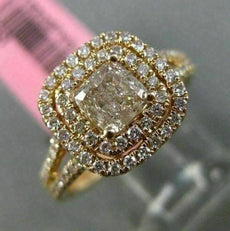 ESTATE LARGE GIA 1.13CT DIAMOND 18KT ROSE GOLD HALO SPLIT SHANK ENGAGEMENT RING