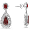 2.78CT DIAMOND & AAA RUBY 14K WHITE GOLD DOUBLE HALO TEAR DROP HANGING EARRINGS