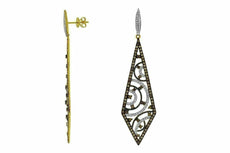 ESTATE LARGE 2.03CT WHITE & MOCHA DIAMOND 14K YELLOW GOLD OPEN FILIGREE EARRINGS