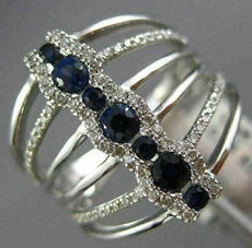 ESTATE WIDE .70CT DIAMOND & AAA SAPPHIRE 14K WHITE GOLD 3D MULTI ROW ETOILE RING