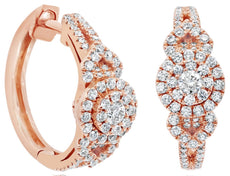 ESTATE .92CT DIAMOND 14KT ROSE GOLD CLASSIC DOUBLE HEART HUGGIE HANGING EARRINGS