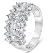 LARGE 2CT DIAMOND 14K WHITE GOLD MARQUISE & ROUND 3 ROW WEDDING ANNIVERSARY RING