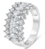 LARGE 2CT DIAMOND 14K WHITE GOLD MARQUISE & ROUND 3 ROW WEDDING ANNIVERSARY RING