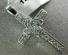 ANTIQUE .26CT ROUND DIAMOND 14KT WHITE GOLD CLASSIC FLORAL CROSS PENDANT #20833