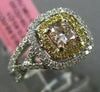 ESTATE LARGE GIA 1.0CT DIAMOND 18K TRI COLOR GOLD 3D CUSHION CUT ENGAGEMENT RING