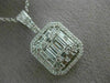 ESTATE EXTRA LARGE 2.07CT ROUND BAGUETTE DIAMOND 14K WHITE GOLD CLUSTER PENDANT