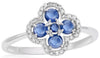 ESTATE .79CT DIAMOND & AAA SAPPHIRE 14KT WHITE GOLD 3D 4 LEAF CLOVER FLOWER RING