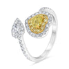 LARGE 1.23CT WHITE FANCY YELLOW DIAMOND 14K 2 TONE GOLD HEART & PEAR SHAPE RING