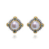 AAA BLUE SPINEL & AAA PEARL 18K YELLOW GOLD & 925 SILVER FILIGREE STUD EARRINGS