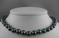 ESTATE 8.5MM BLACK TAHITIAN PEARL 18KT WHITE GOLD 18" INCH SILK NECKLACE #1932