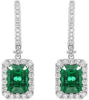 4.68CT DIAMOND & AAA EMERALD 18KT WHITE GOLD 3D SQUARE & ROUND HANGING EARRINGS